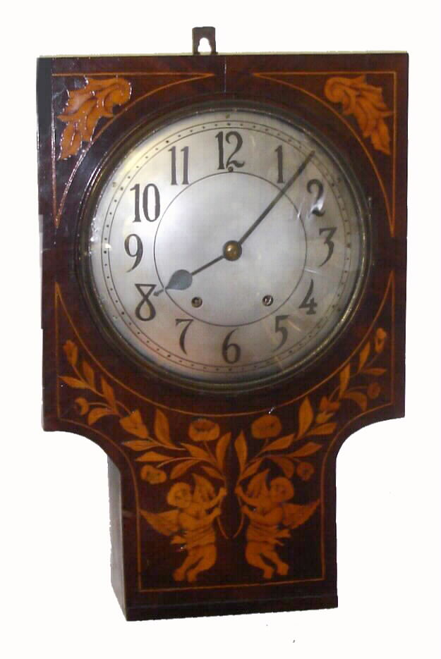 French unsigned inlaid mahogany 8-day time and strike wall clock, C.1840. — Antique Clocks Price Guide