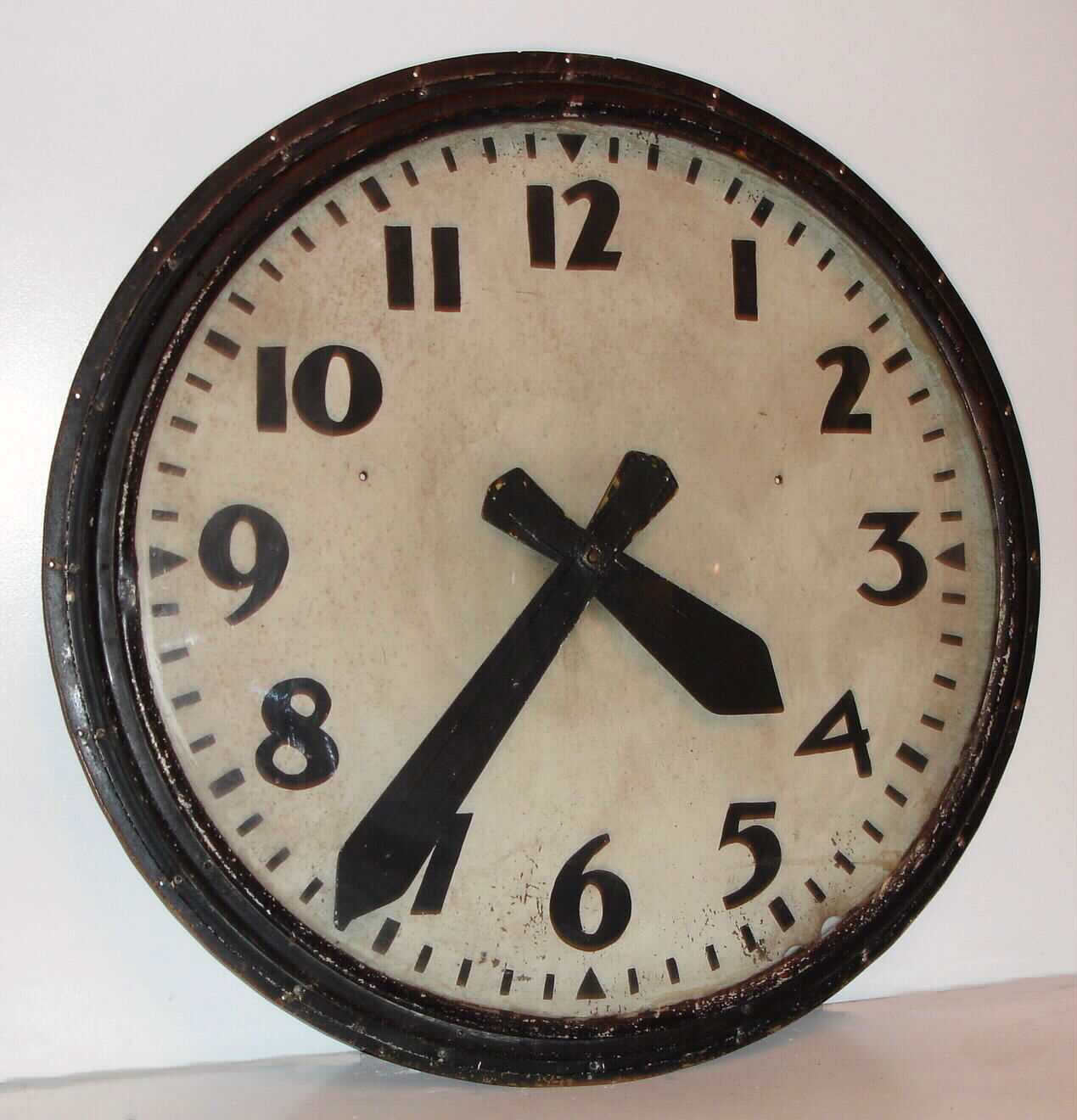 Very large electric gallery clock with painted Arabic numeral dial, c1935 — Antique Clocks Price Guide