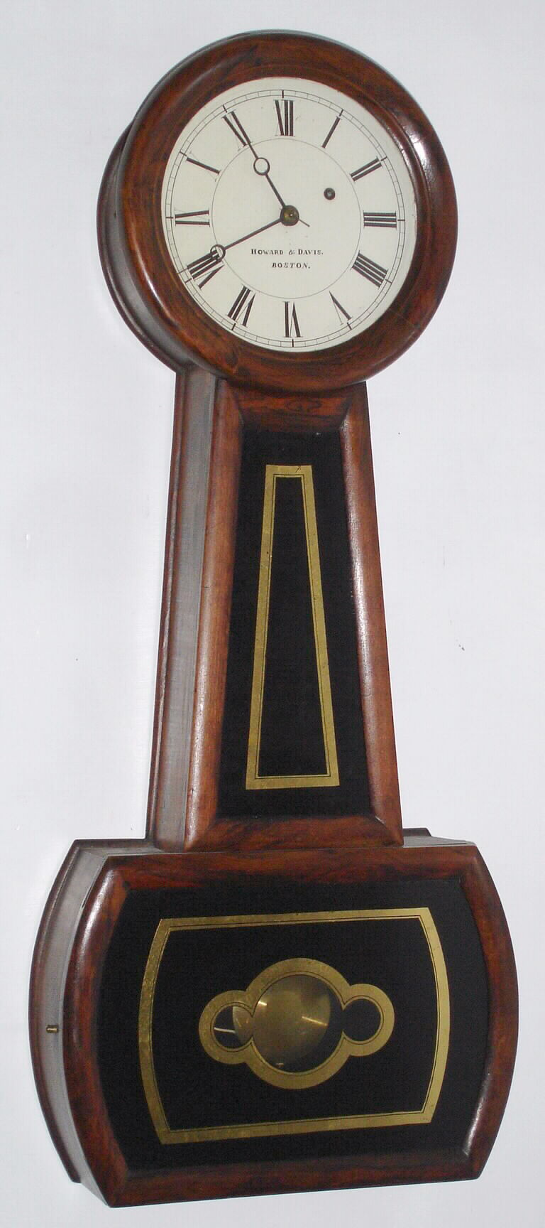 A. Howard, Boston, "No. 4 Banjo" wall clock 8 day time only weight driven movement in rosewood grain painted case, c1855 — Antique Clocks Price Guide