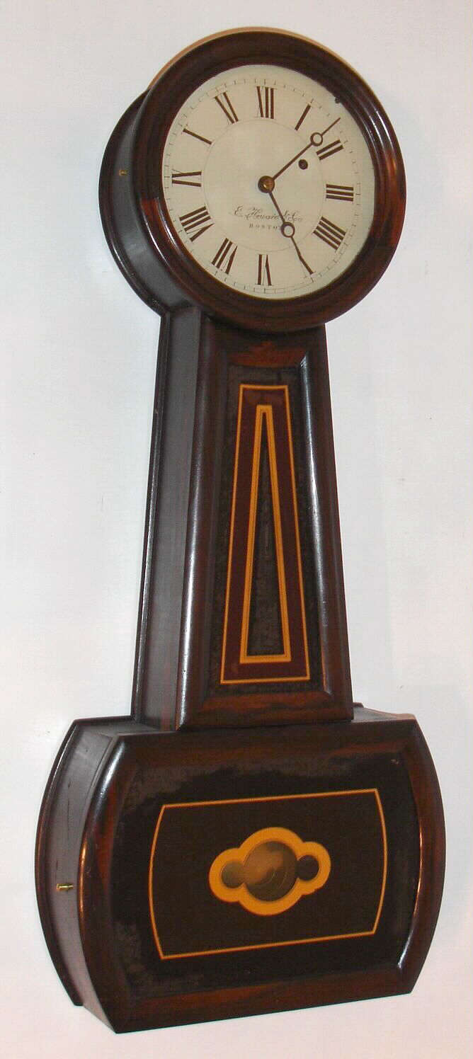 E. Howard and Co., Boston "No. 5 Banjo" wall clock 8 day time only weight driven movement in rosewood grained case cherry case, c1880 — Antique Clocks Price Guide