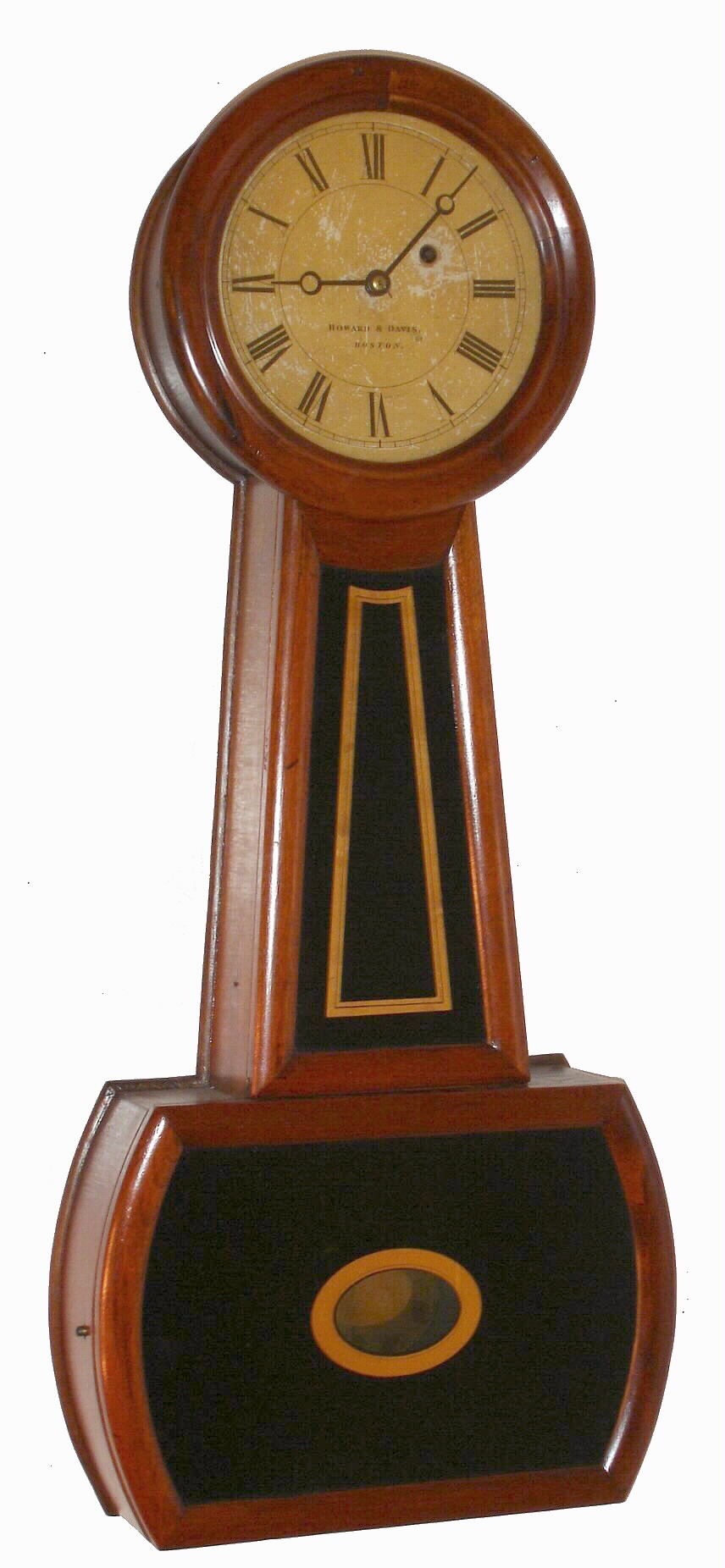 Howard and Davis, Boston "No. 4 Banjo" wall clock 8 day time only weight driven movement in cherry case, c1855 — Antique Clocks Price Guide