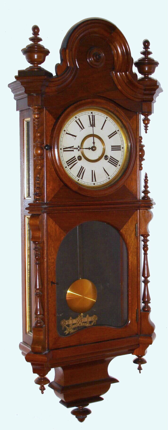 Welch Spring and Co., Forestville, Conn. "Regulator No. 4" wall clock with 30 day time only spring driven nickel plated movement in walnut case, c1875 — Antique Clocks Price Guide
