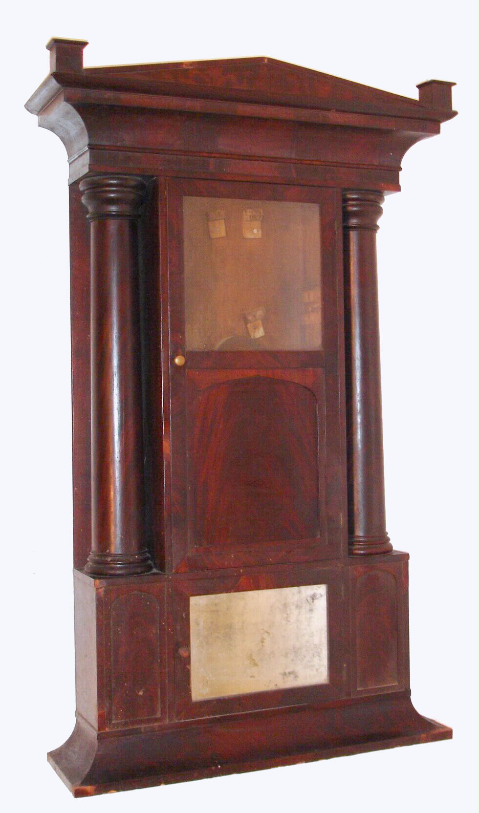 Enormous Empire column and cornice case only with well figured mahogany veneer and hollow columns, 1830 — Antique Clocks Price Guide