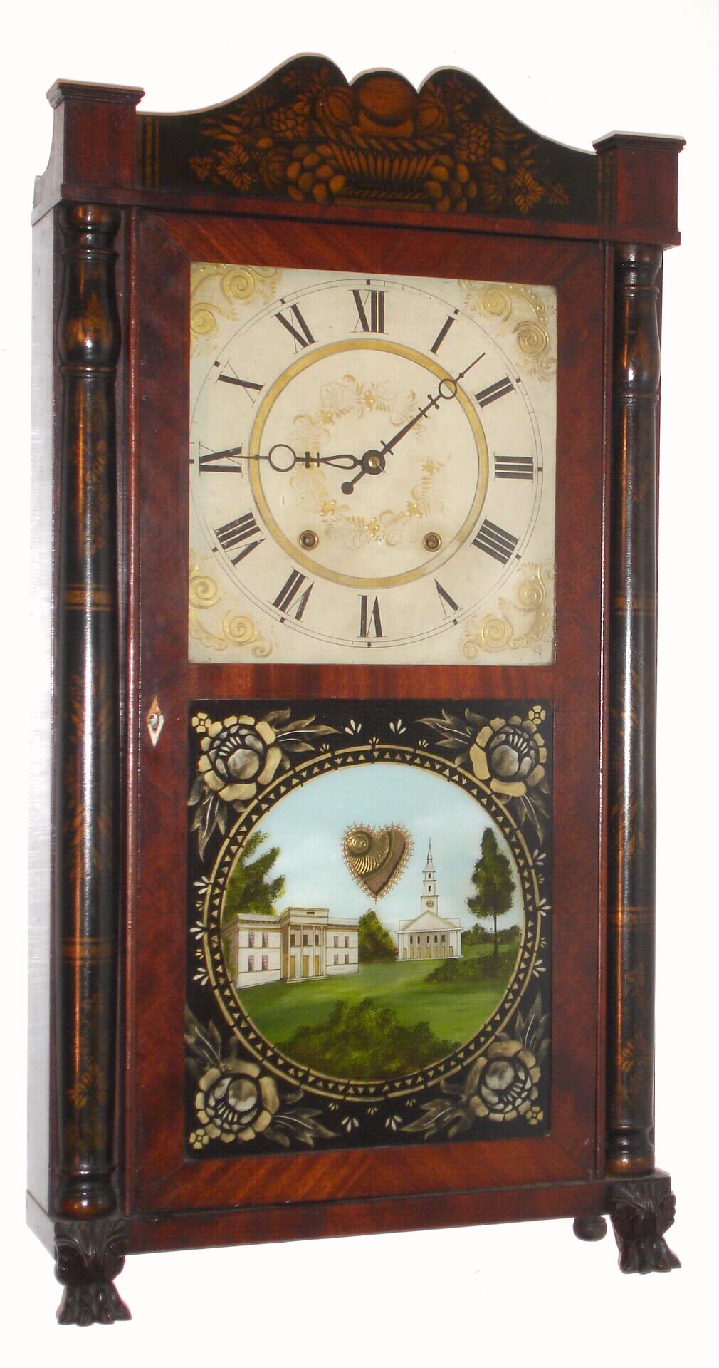 E. Terry and Sons, Plymouth, Conn., C. 1830, 30-hour wood movement half column and splat shelf clock. — Antique Clocks Price Guide