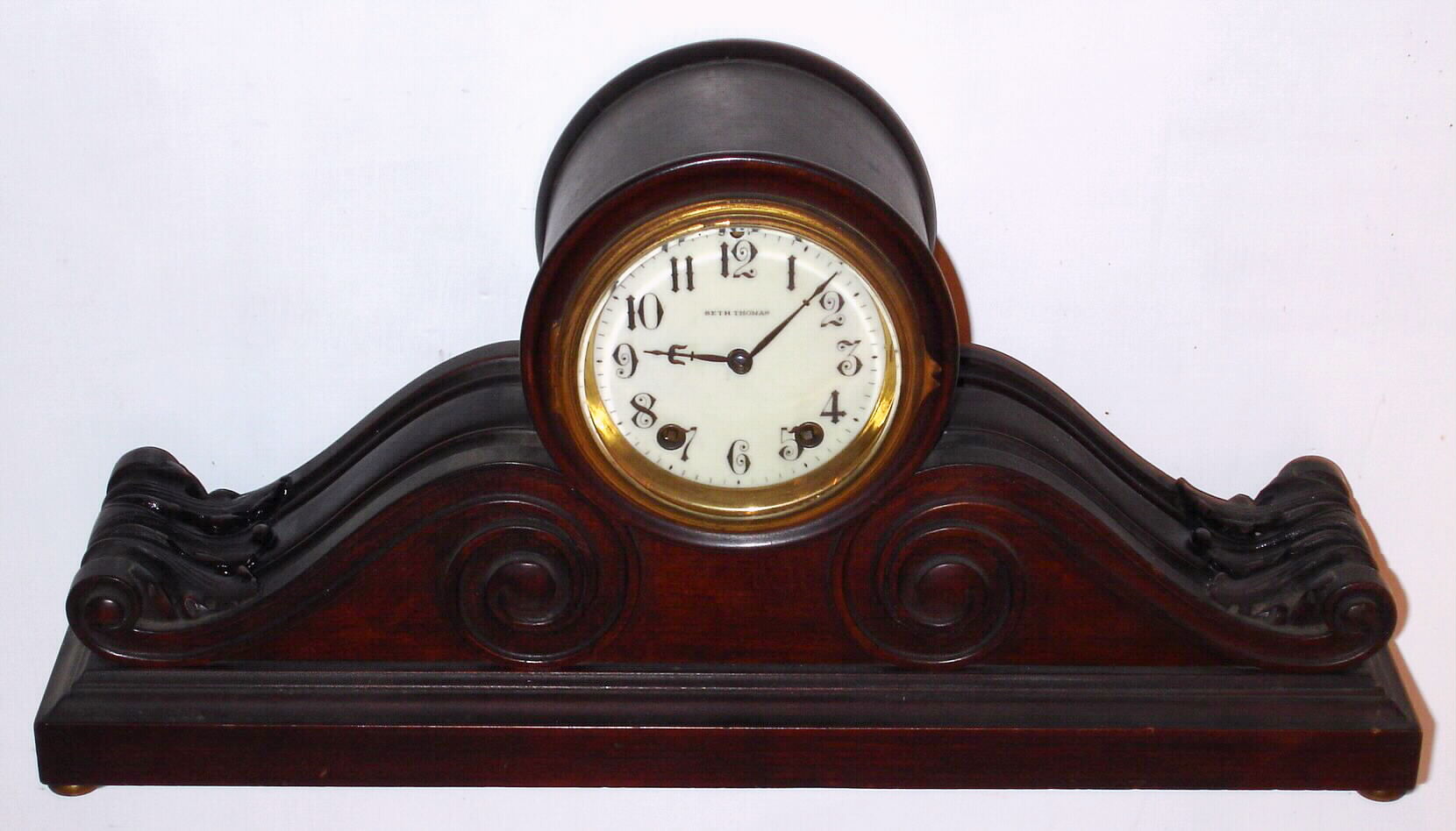 Seth Thomas Clock Co., Thomaston, Conn., C. 1915, "Tambour", 8-day time/strike tambour style mantel clock. — Antique Clocks Price Guide