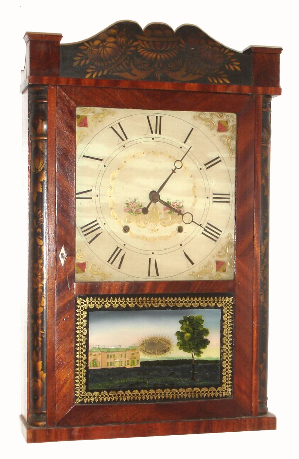 Charles Kirk, Bristol, Conn., C.1835, 30-hour time/strike, short drop wood movement quarter column shelf clock, 2-wt — Antique Clocks Price Guide
