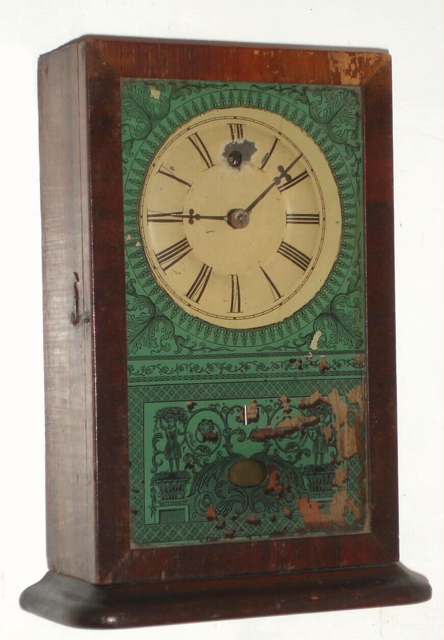 J. S. Felt, Portland, Me., (most likely New England Clock Co.), C. 1851, 30-hour "Cigar Box" style shelf timepiece. — Antique Clocks Price Guide