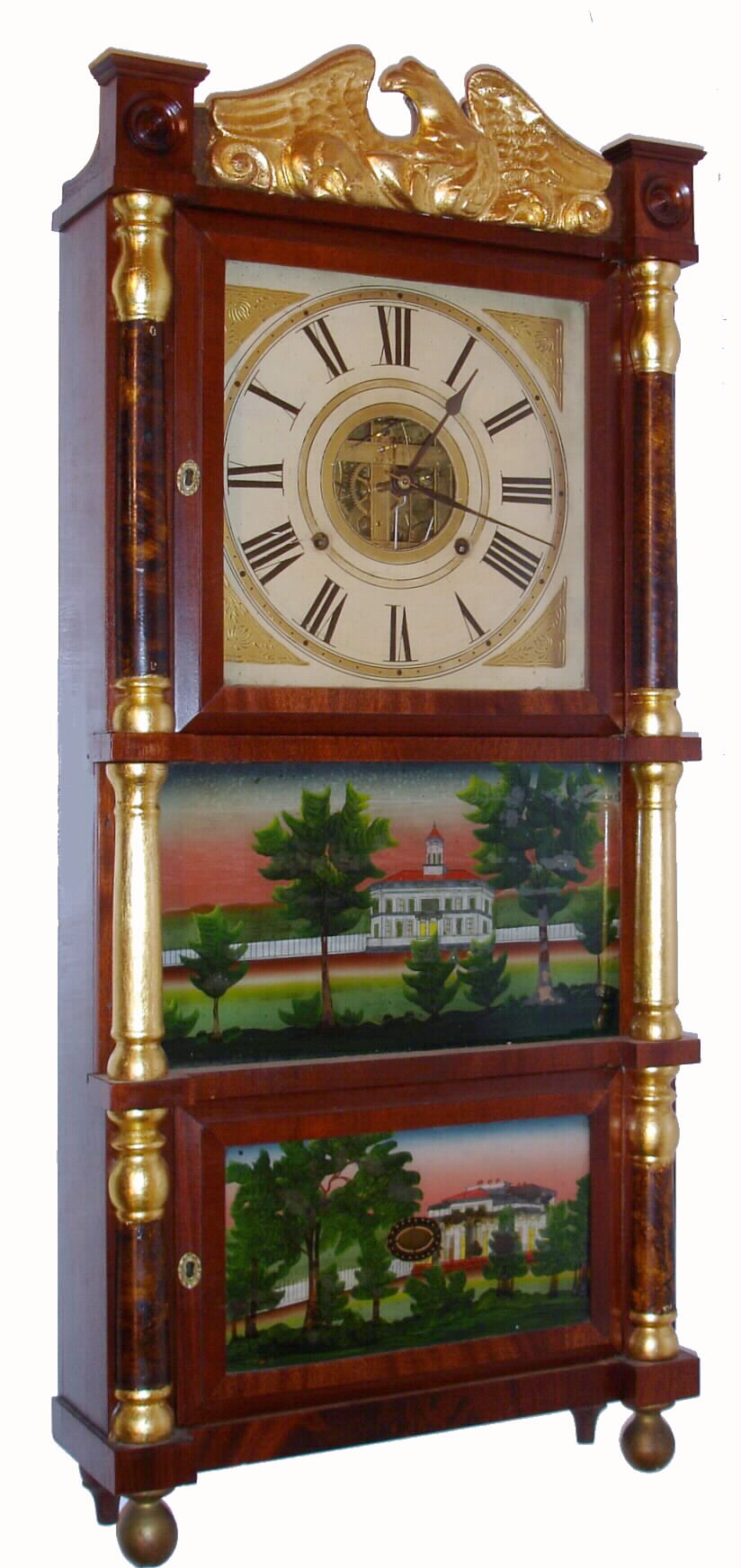 Birge, Mallory and Co., C. 1840, 8-day time/strike brass movement triple decker shelf clock — Antique Clocks Price Guide
