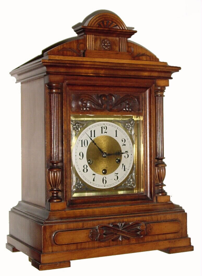 Junghans, German, 8 day time, strike and Westminster chime bracket clock, c1915, walnut case. — Antique Clocks Price Guide