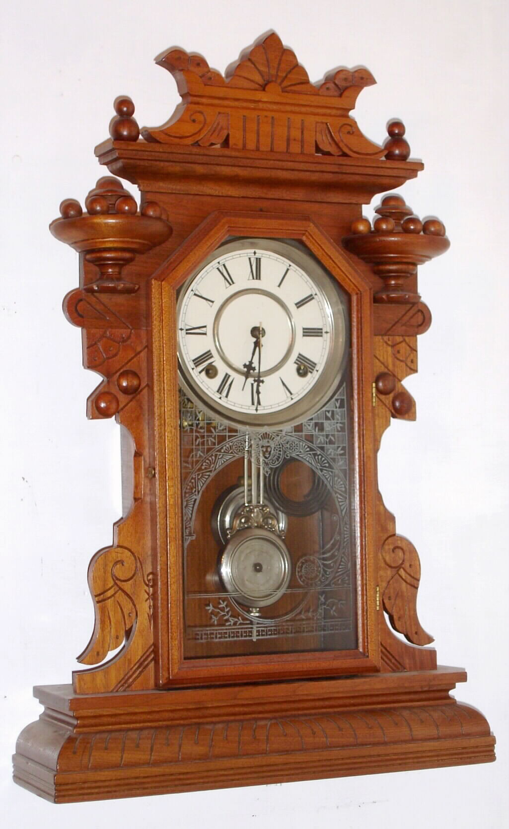 Waterbury Clock Co., C.1893, "Hudson", 8-day time/strike walnut mantel clock. — Antique Clocks Price Guide