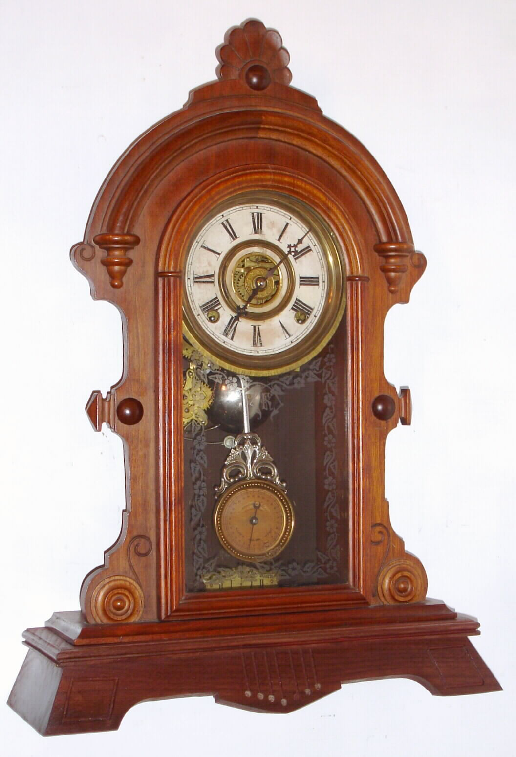 F. Kroeber Clock Co., New York, "Puritan", 8-day time/strike/alarm walnut mantel clock, C. 1878 — Antique Clocks Price Guide