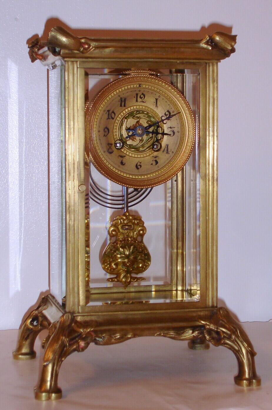 French, 8-day time and gong strike brass and glass crystal regulator, in an unusual Art Nouveau style case, C. 1900 — Antique Clocks Price Guide
