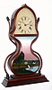 Forestville Manufacturing Co., Bristol CT, U.S.A. "Shelf Acorn" clock with 8 day time and bell strike, detached double fusee mvt in a mahogany and maple laminated case with side arms, c1845