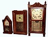 Clocks- (3) incomplete clocks: a New Haven Clock Co. 8-day steeple clock, Height 20 inches a Chauncey Jerome, New Haven, 30-hour OG shelf clock, Height 26 inches a Riley Whiting 30-hour wooden works carved column and splat, Height 34 inches and a wooden works movement