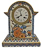French, Faience pottery clock done in the country style 8 day time and strike mvt, c1860