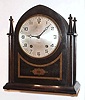 Gilbert Clock Co., Winsted, Conn. "Richmond" No. 6700 mahogany-finish 8-day time and strike mantel clock with "marquetry effect" decoration, C.1929.