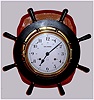 Clocks- (2): Royal Mariner, modern German ship's-bells 8-day mounted marine clock, c2001 and a Newark Clock Co., Newark, N.J. porcelain hanging kitchen clock with German movement c1935