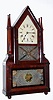 Birge and Fuller, Bristol, Conn. "Double Candlestick Sharp Gothic" or steeple on frame mantel clock with 8 day time and strike wagon spring movement in mahogany veneer case, c1845