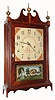 Seth Thomas, Plymouth, Conn., off-center pillar and scroll mantel clock with 30 hour time and strike wooden works movement in mahogany veneer case, c1820