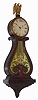 Walter H. Durfee, Providence R.I., "Lyre" wall clock in the classic style of John Sawin with 8-day time only weight driven Waltham movement stamped "5828" and "W.D." (on the top edge) with quality dead beat movement, maintaining power and Geneva stop works in carved mahogany case with reverse painted panel and painted metal dial signed "W. C. HENRY MAY 1911", c1911