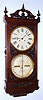 Ithaca Calendar Clock Co., Ithaca, New York, "Regulator No. 1" or "Hanging Bank Clock" double dial calendar wall clock 8 day time only two weight movement with perpetual calendar in walnut case, c1875
