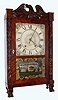 Seth Thomas, Plymouth, Conn., 30-hour time and strike wooden works movement with Patriotic themed carved columns and eagle splat shelf clock, c1830