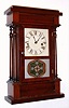 Seth Thomas, Plymouth Hollow, Conn., C. 1850, 30-hour time/strike miniature 4-column "New York style" mahogany veneered shelf clock.