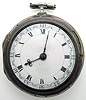 J. Samson, London Continental verge fusee key wind key set swing out gilt mpvement with pierced and foliate scrolled balance cock, two footed balance cock, silver disc regulator, steel three-arm balance and tapered trapezoidal plate pillars. The movement is set in an open face pair case with faux tortoise shell piquE over gilt outer case and 1799 London hallmarked sterling silver inner case with an arcaded Roman numeral porcelain dial with beetle and poker hands, serial No. 7046 47mm c1799 including G. Bishop watch paper