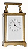 French, brass cased carriage timepiece with 8 day time only movement and Arabic numeral porcelain dial, c1900