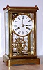 French crystal regulator mantel clock 8 day time and strike movement with ship's wheel as detached balance and Roman numeral porcelain dial, c1890