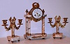 French, Marti garniture set C. 1900, 8-day time/strike mantel clock retailed by Carl. H. Anderson and Co, Stockholm with matching candelabra