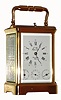 French, L. Epee, Polished brass case carriage clock, time and strike on a gong, alarm, day of the week and date with repeat, in Corniche case, C.1980 (modern)
