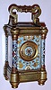 French, Brass and Champleve enamel case miniature carriage timepiece, C. 1900