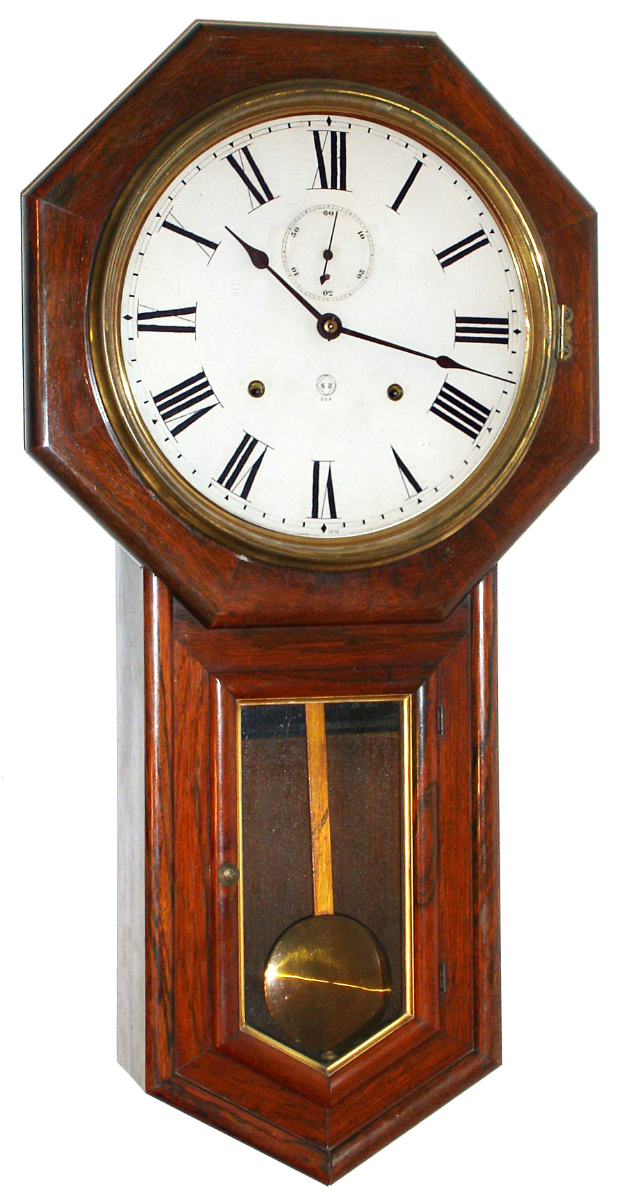 Seth Thomas Clock Co., Thomaston, Conn., "World" wall clock 8 day time and strike spring driven movement in a rosewood veneer case with gold leaf molding around lower door glass and painted metal dial, c1890 — Antique Clocks Price Guide