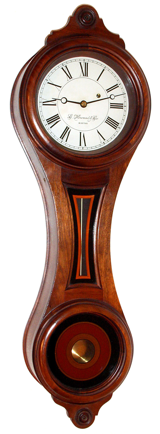 E. Howard and Co., Boston, Mass., "No. 10 Regulator Reissue" wall clock 8 day time only weight driven in walnut case with painted metal dial, c1982 — Antique Clocks Price Guide