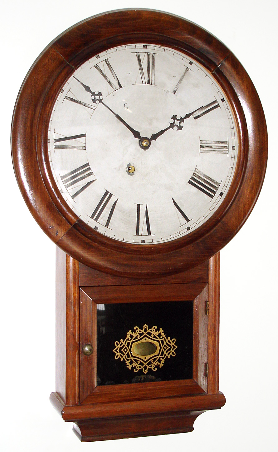 Atkins Clock Co., Bristol, Conn., wall clock 8 day time only spring driven movement in rosewood case with painted metal dial, c1865 — Antique Clocks Price Guide