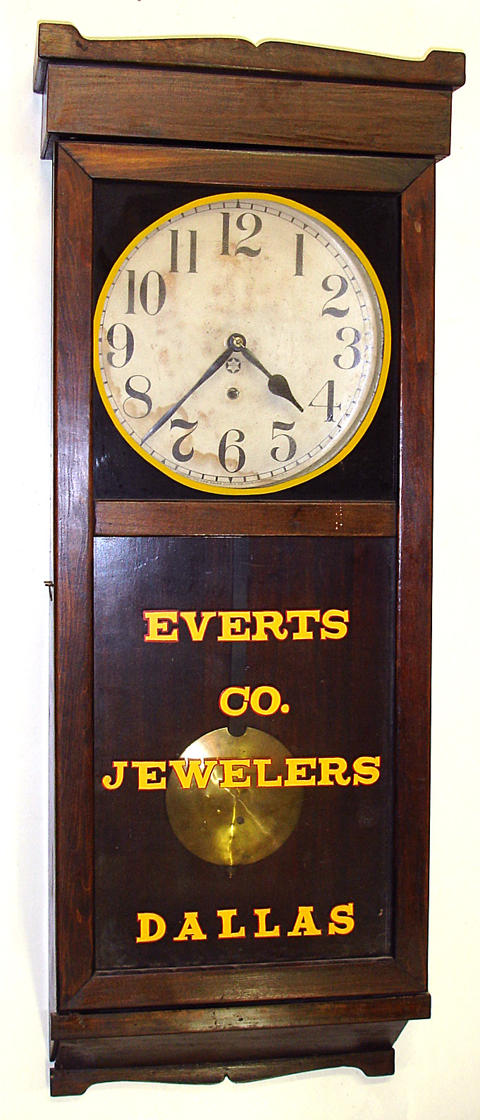 New Haven No. 3043 mahogany finish 8 day time only wall clock, c1917. — Antique Clocks Price Guide