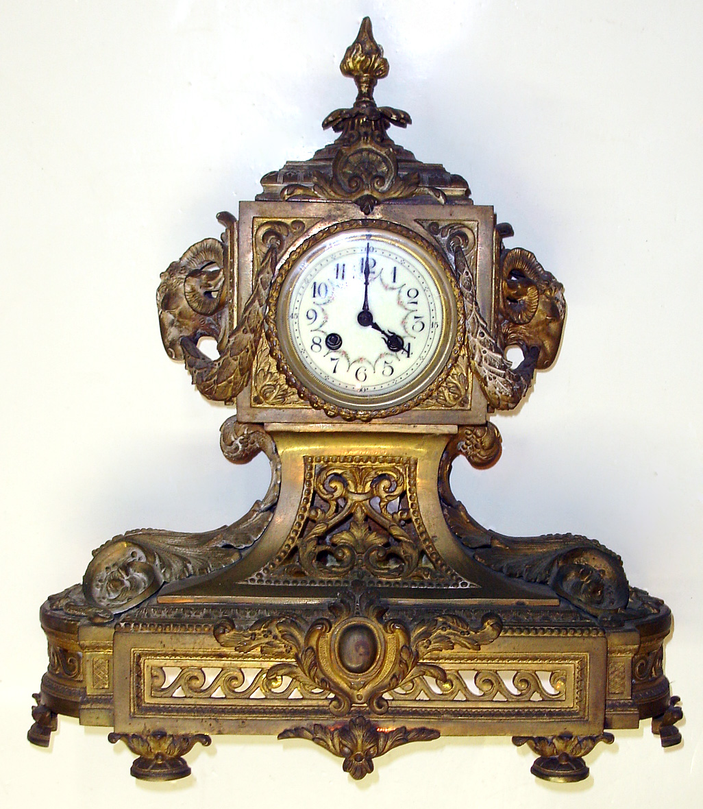 French large cast brass 8 day figural mantel clock, c1880. — Antique Clocks Price Guide