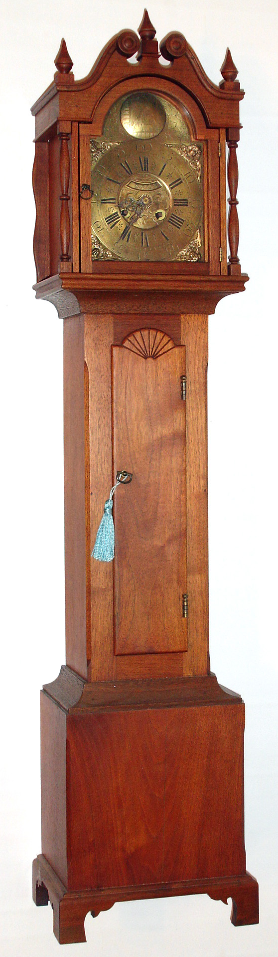 Unknown, Dwarf tall clock in walnut case, c1950, with a much earlier German time and strike spring wind crown wheel escapement movement and dial fitted to the case — Antique Clocks Price Guide