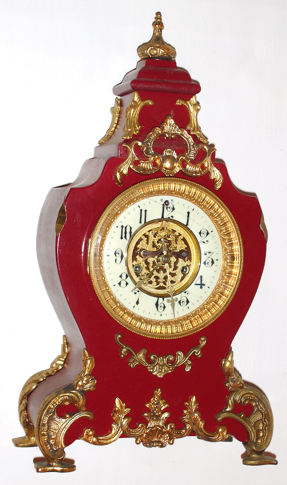 Waterbury Clock Co., Waterbury, Conn., "Louis", 8 day time and strike spring driven enameled iron case mantel clock, c1905 — Antique Clocks Price Guide