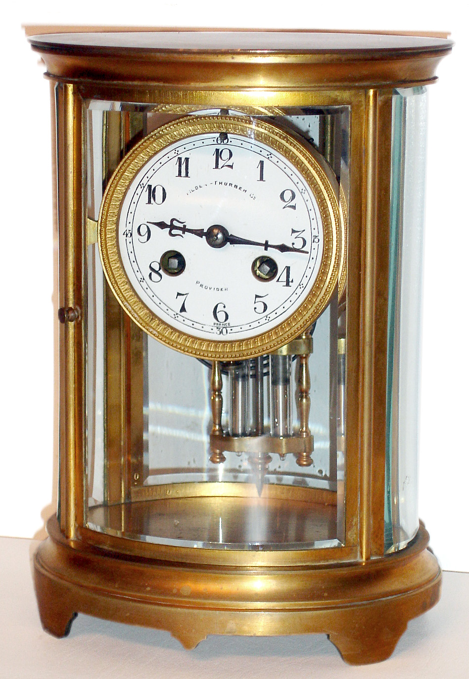 French, Vincenti and Cie, 8 day time/strike brass and glass OVAL crystal regulator, c1900 — Antique Clocks Price Guide