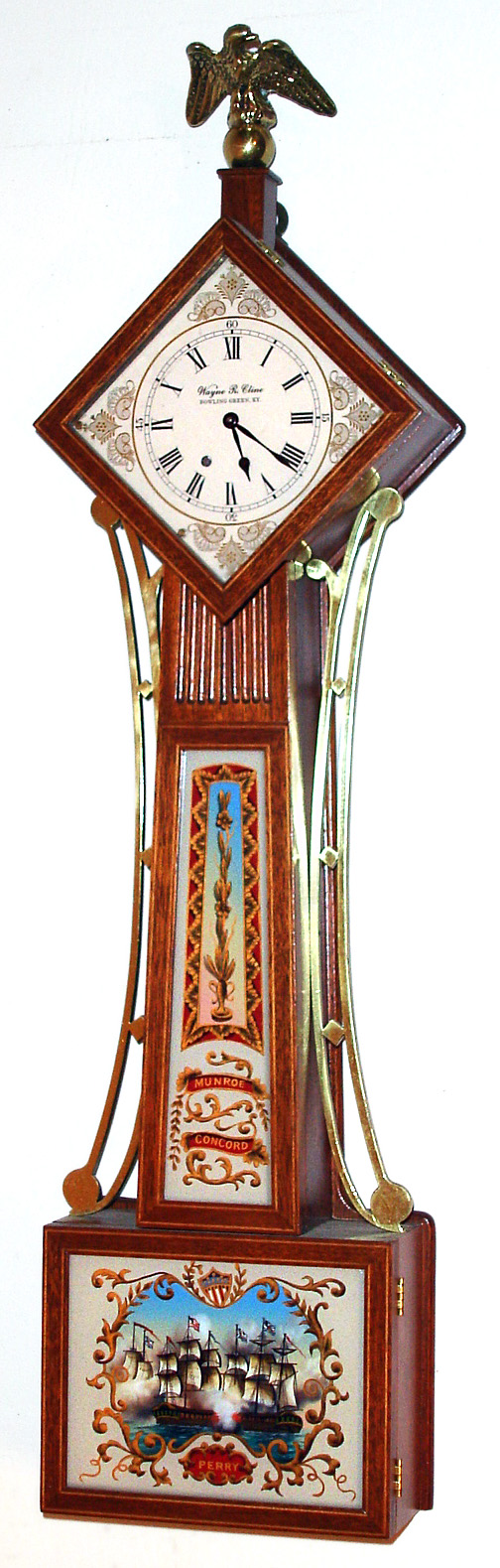 Wayne R. Cline, Bowling Green, KY 8 day miniature Diamond head banjo timepiece. C. 1998 — Antique Clocks Price Guide