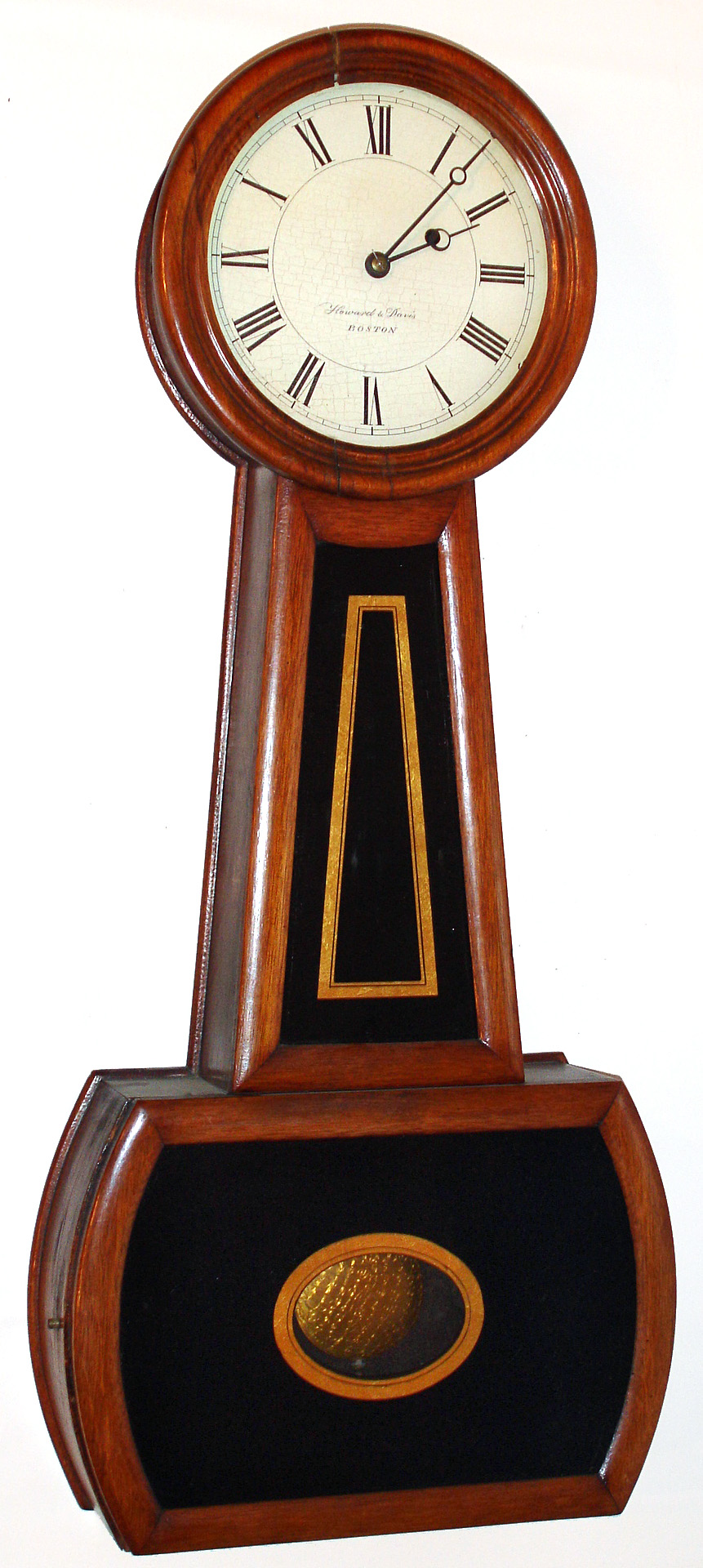 Massachusetts "No. 4 Banjo", possibly Howard and Davis, 8 day size weight banjo timepiece, c1850 — Antique Clocks Price Guide