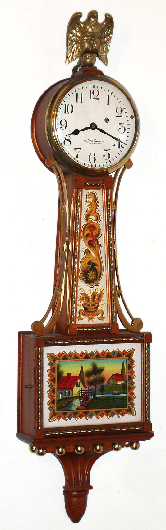 Foster S. Campos, Pembroke, Mass. 8 day mahogany mini banjo clock, c1990. — Antique Clocks Price Guide