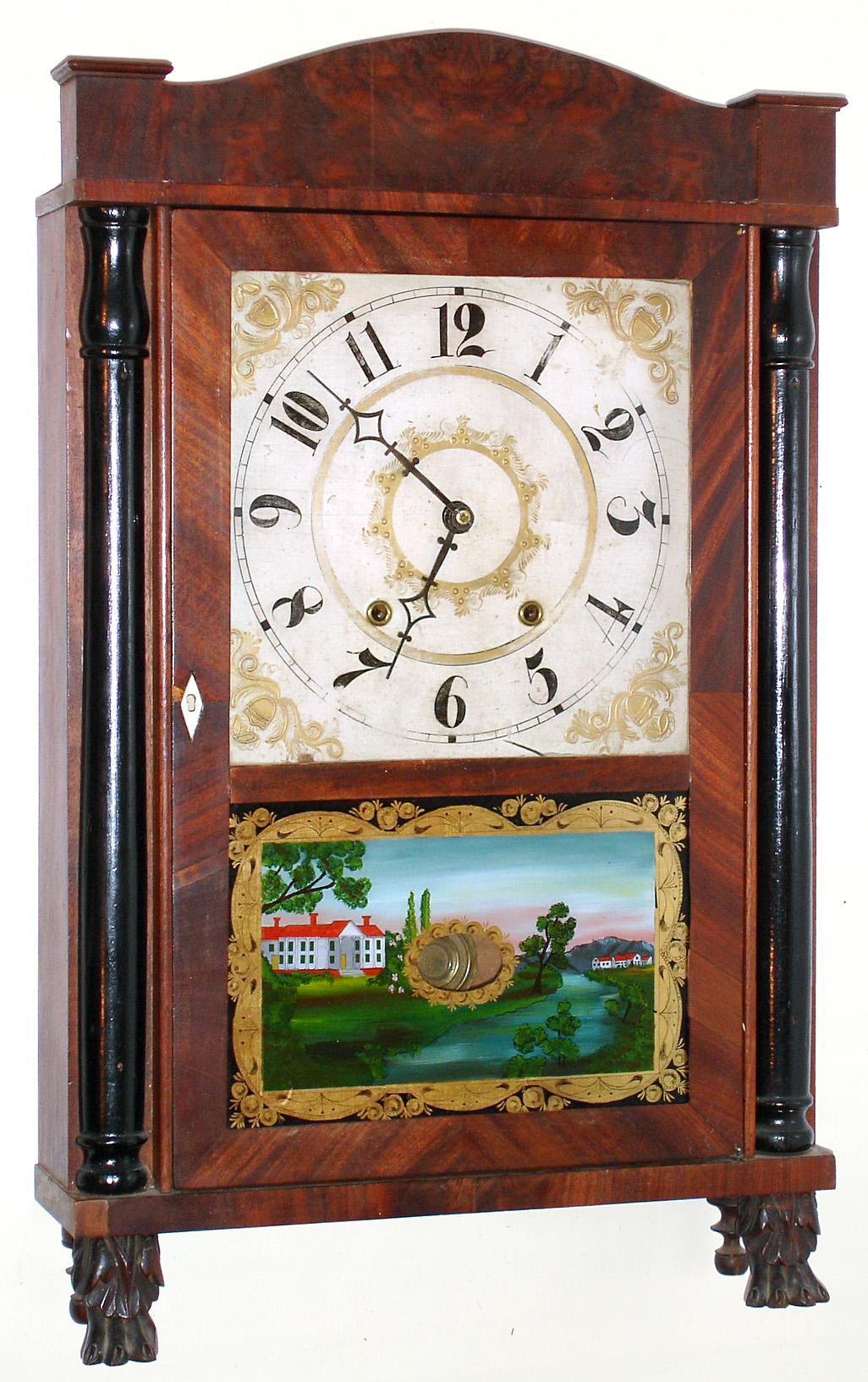 Eli Terry and Son, Plymouth, Conn., shelf clock with 30 hour wooden weight driven movement in half column and splat mahogany case, c1830 — Antique Clocks Price Guide