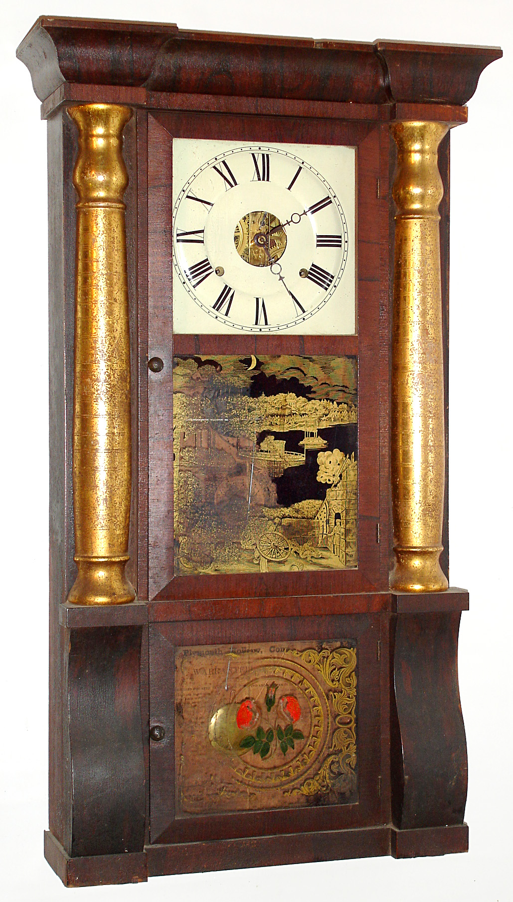 Seth Thomas Clock Co., Plymouth Hollow, Conn., 8 day time/strike column and cornice shelf clock. c.1860. — Antique Clocks Price Guide