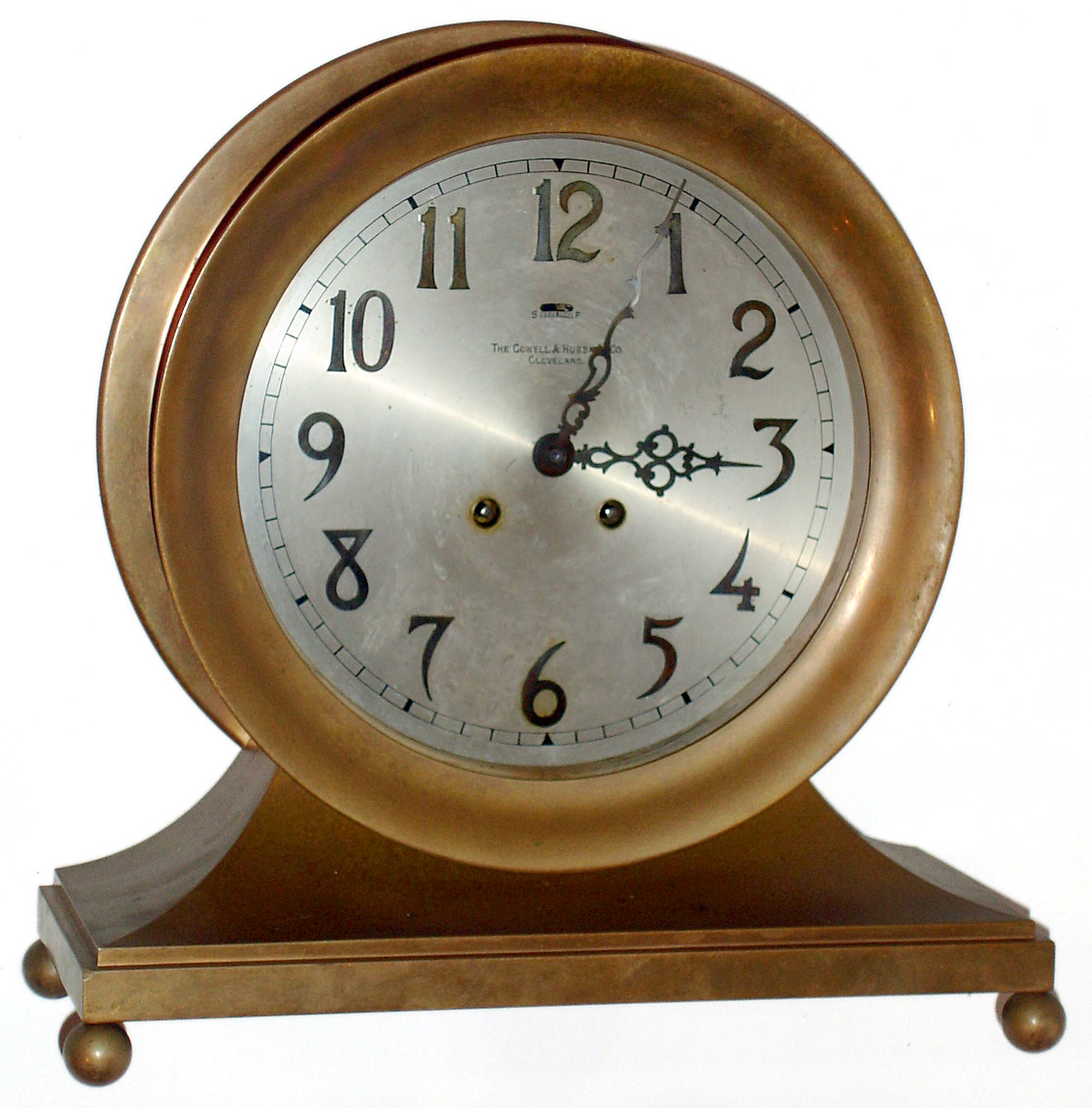 Chelsea Base and Ball brass 8 day 8" dial house strike mantel clock, 1908. — Antique Clocks Price Guide