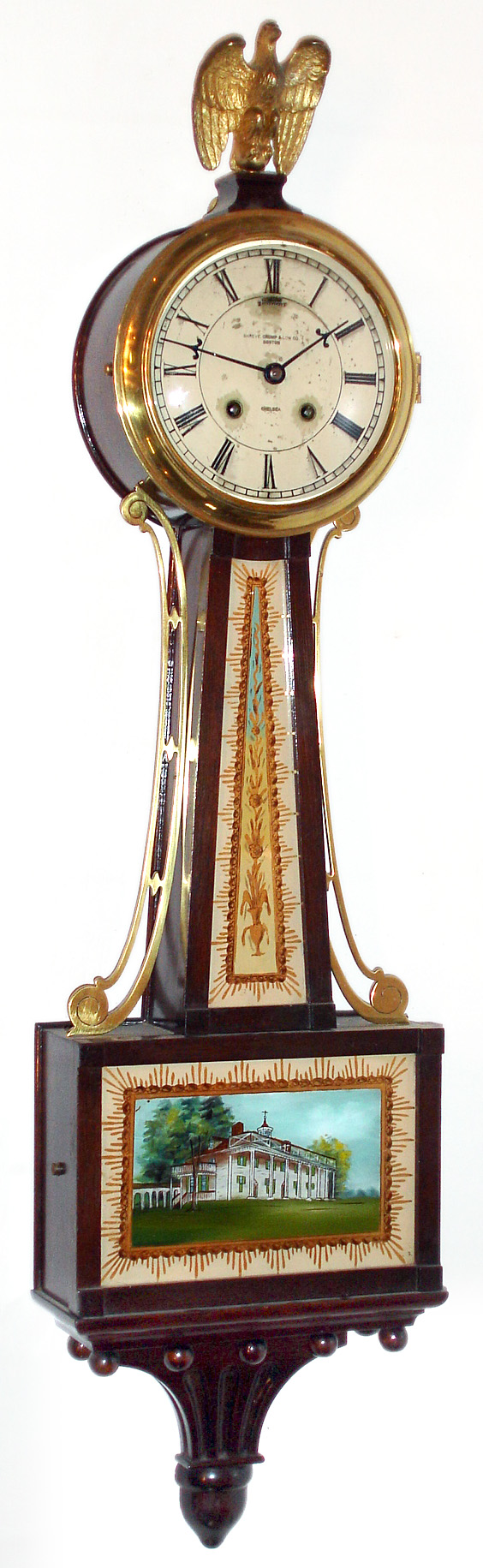 Chelsea Clock Co., Boston 8 day spring driven house strike mahogany 3/4 banjo clock, c1917 — Antique Clocks Price Guide