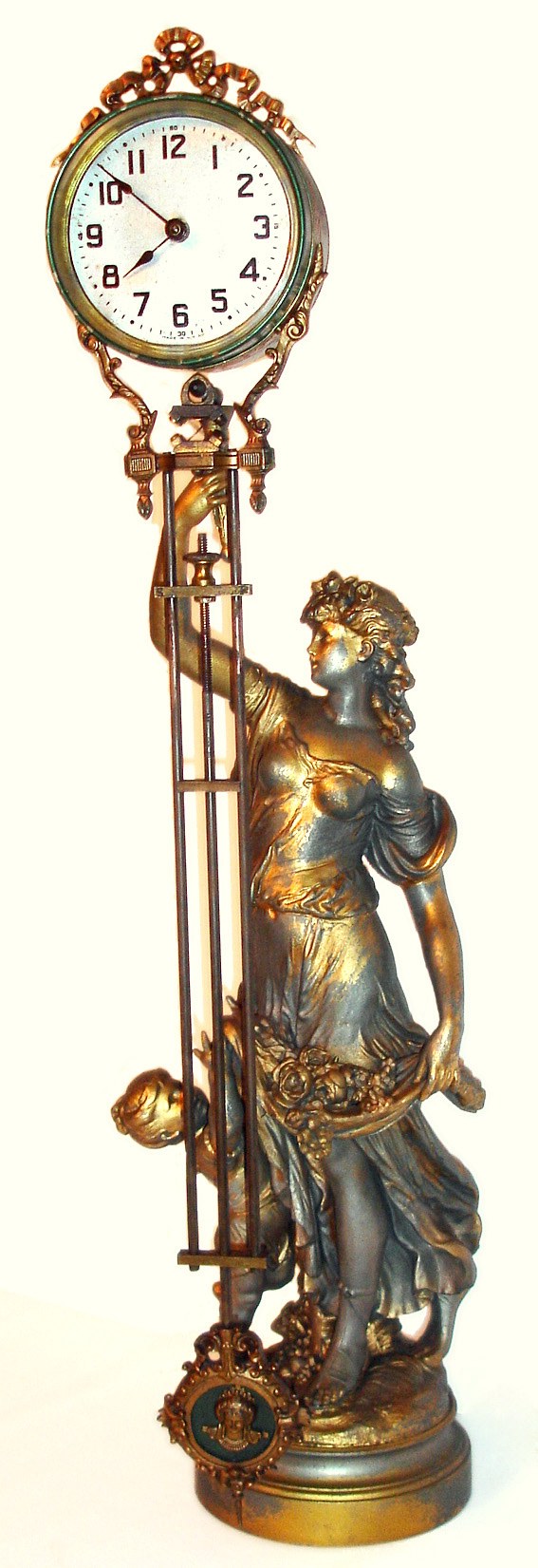 Ansonia Swinger 8 day clock now associated with French figural statue, c1901. — Antique Clocks Price Guide
