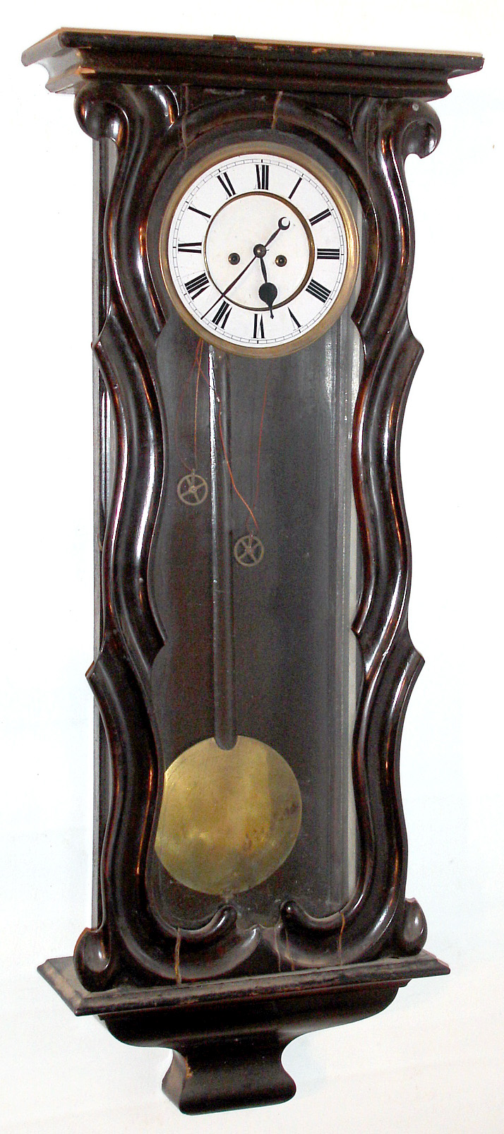 Remember German 2 weight time and strike serpentine ebonized Vienna regulator, c1900. — Antique Clocks Price Guide